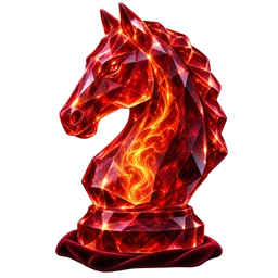 A faceted red gemstone shaped like a knight, glowing with fiery light.