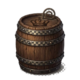 A banded wooden powder barrel with a brass ring at the top.