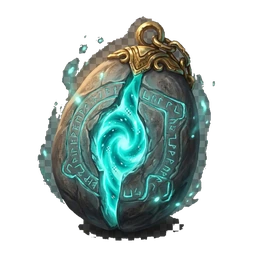 A round blue-green stone carved with glowing runes and a bright vertical crack.